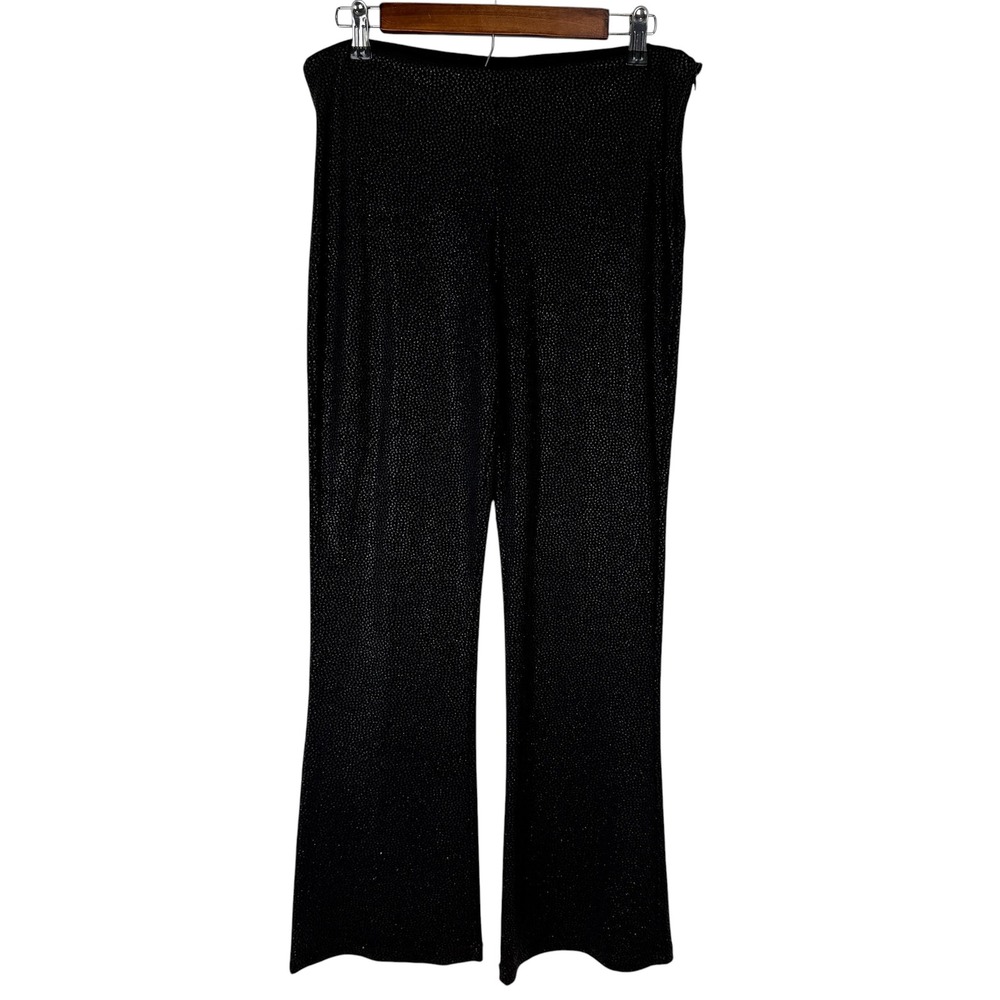 Black Market Metallic Silver‎ Dot Black Flare Pants Side Zip Women's Medium